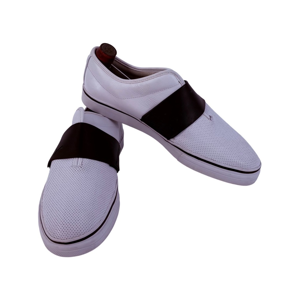 Puma El Rey Mens 11.5 White Black Leather‎ Perforated Slip On Sneakers Low Top
